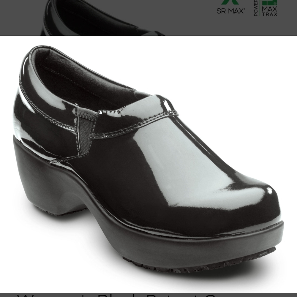 NIB SR MAX Black Patent Comfort Clogs - Elevated Heel - 8.5 / 40
